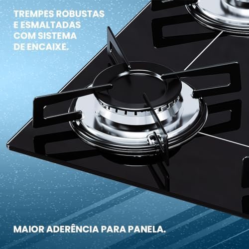 Cooktop 5 bocas Chamalux ultra chama Bivolt Trempe de Chapa Preto