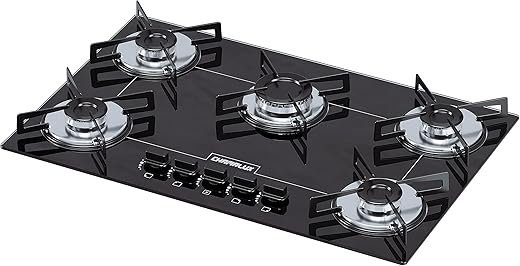 Cooktop 5 bocas Chamalux ultra chama Bivolt Trempe de Chapa Preto